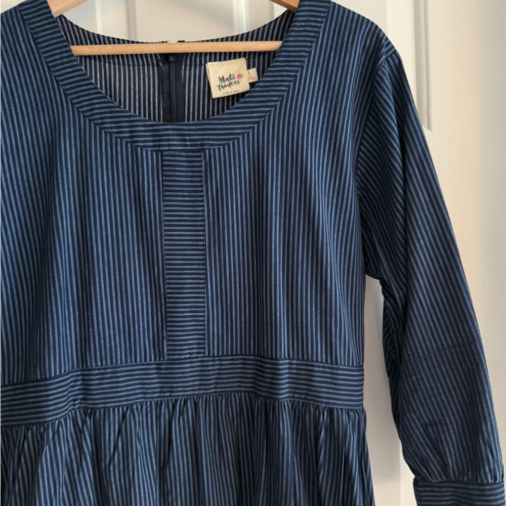 Mata Traders Navy and White Striped Long Sleeve Dress